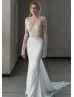 Beaded Lace Chiffon Wedding Dress With Removable Train